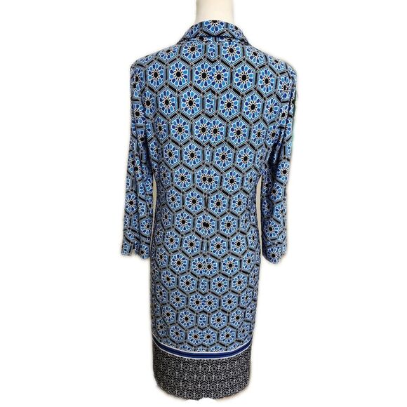 Donna Morgan Collared 3/4 Sleeve Blue Black & White Patterened Dress 6 - Picture 3 of 7